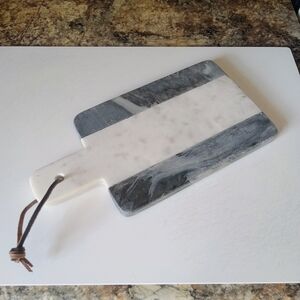 Natural White Genuine Marble 12" X 6" Cutting Board Gray + White Stripe